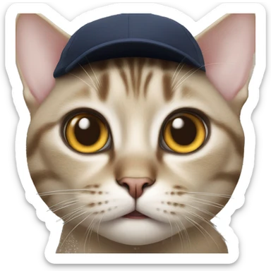 Cat with cap, looking smart and surprised Very big eyes sticker