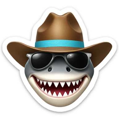 Shark in sunglasses with cowboy hat smiling sticker