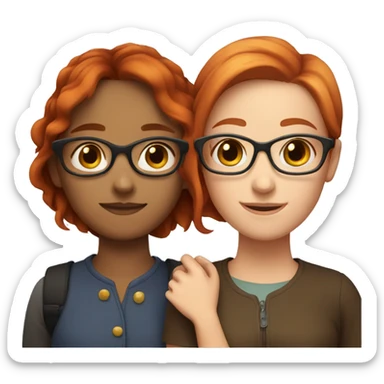 Two girls hugging each other both one with red hair and glasses and the other one with brown hair sticker