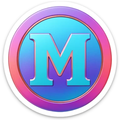 Credit coin in gradient of turquoise, blue, pink, purple, and coral as the main surface 3d rotate V letter sticker