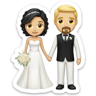 wedding couple. groom has goatee and black hair. bride has blonde hair sticker
