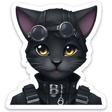 Gorgeous gothic dark techwear cyberpunk anime style anthro cat with blushing face aesthetic and pretty edgy black with collar and harness trending style sticker