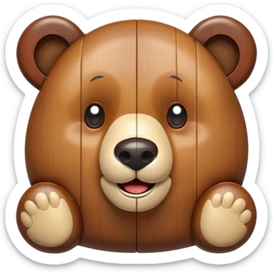 A wooden puzzle toy shaped like a bear with a cute smiling face sticker