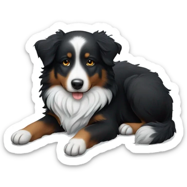 Small black australian shepherd dog sleeping winter background  sticker