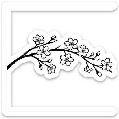 long curved single-color sakura branch with flowers, eastern style, no background, for sign decoration, 1200x100px sticker