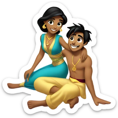 Jasmine and Aladdin red carpet ride, crying tears of confetti sticker