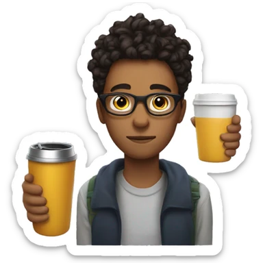 Young man with glasses and a man bun haircut drinking mate with one hand and a thermos in the other hand sticker