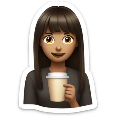 girl with bangs dark brown hair drinking a coffee sticker