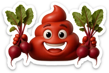 emoji stile iphone 3d di una cacca rossa con barbabietole in mano, iperrealistiche 4k sticker