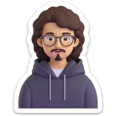 Malay teenager with fluffy hair, long face, light mustache, glasses, and a black hoodie sticker