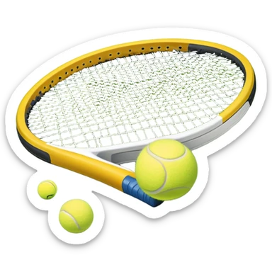 A tennis racket and ball on a grass or hardcourt surface, symbolizing the sport. The racket has a sleek design with tightly strung strings, while the bright tennis ball rests nearby, capturing the essence of precision, agility, and competition. sticker