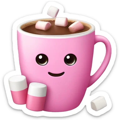 pink cup holding hot chocolate and marshmallows  sticker