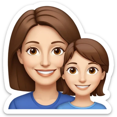 Sra de 54 años con pelo cafe hasta los hombros, cara alargada, ojos cafe sonriente pero en dos capas sticker