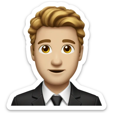 Man with black suit gold chain brown hair hazel green eyes white skin  sticker