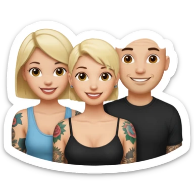throuple blonde female brunette female with tattoed bald male sticker
