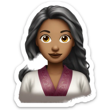 Beautiful tattooed burgundy long haired woman in silk robe sticker