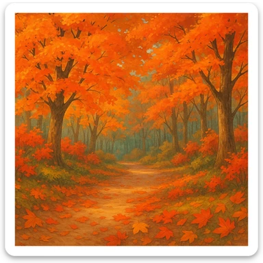 fall season scene with colorful autumn leaves, cozy atmosphere, ghibli style sticker