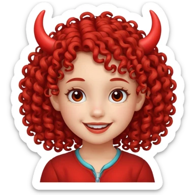 curly hair girl kid with small red horns sticker