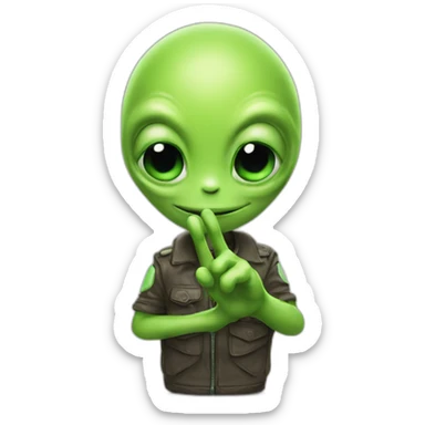 alien giving peace hand sign sticker