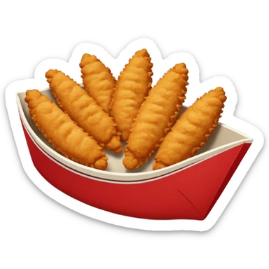 5 breaded chicken tenders in a red paper food boat  sticker