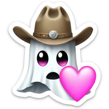 Ghost wearing a cowboy hat with a pink heart sticker