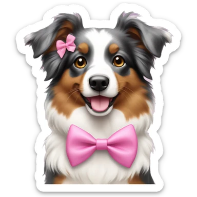 Mini Aussie wearing pink bow sticker