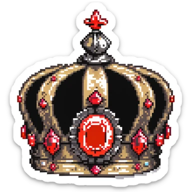 solid black crown with oversized red jewels, pixel art style, no gold or other colors sticker