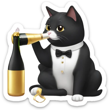 Tuxedo cat drinking champagne ￼ sticker