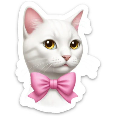 White cat with a pink bow sticker