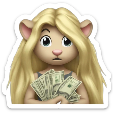 Angry Rat standing up with long blond hair holding money sticker
