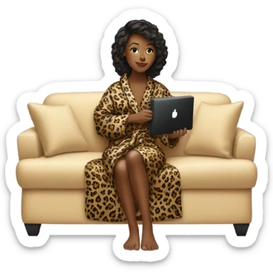 Woman in a leopard print robe watching TV from a couch  sticker