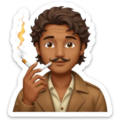Indian brown guy with side fade wavy hair style, smoking cigarette sticker