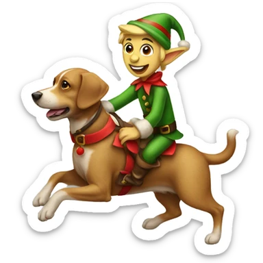 Christmas elf riding dog sticker