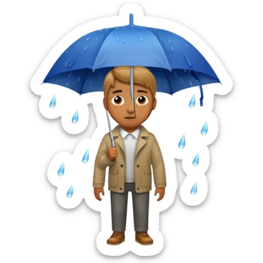 Guy standing in the rain with no umbrella  sticker