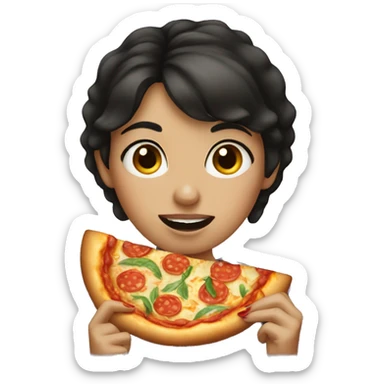 Short dark hair girl eat pizza sticker