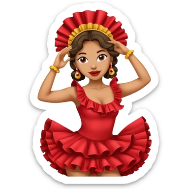 Female Colombian salsa dancer with ruffle dress, traditional Colombian headpiece, mid-dance move sticker