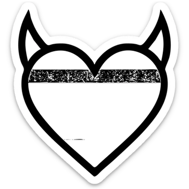 Minimalist devil heart icon with a geometric heart and sharp horns. The heart has rainbow stripes in gay flag colors. The background is white, representing gay pride theme. sticker