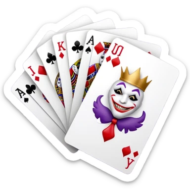 A 3D cartoon set of playing cards with a visible joker card, neat layout, soft shadow, realistic Memoji-style. sticker