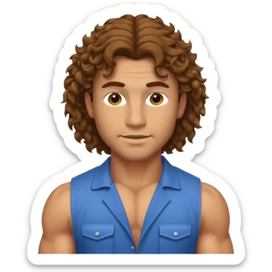 Hot male engineer with curly brown mullet hair and muscles sticker