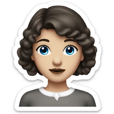 Girl with dark brown hair, blue eyes and beautiful lips, wearing white top sticker