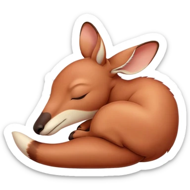 Meme-Worthy Cute Sleeping Adult Red Kangaroo Portrait Emoji, Head resting peacefully with a contented smile, showcasing a solid, reddish form with a characteristic red kangaroo-shaped head featuring a soft, elongated snout and small, relaxed ears, eyes shut in a serene, restful nap, Simplified yet adorably endearing features, highly detailed, glowing with a soft, drowsy outback light, high shine, relaxed and utterly lovable, stylized with an air of playful laziness, soft glowing outline, capturing the essence of a sleeping kangaroo that feels destined to become the next viral icon of adorable rest! sticker