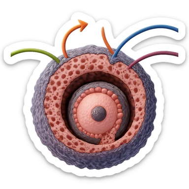 Create a hyperrealistic 4K version of the diagram of a female sex hormone as shown in the reference image. The image should be isolated on a white background with realistic details of cells and structures. No text should be included. Focus on photorealistic style and scientific accuracy. sticker