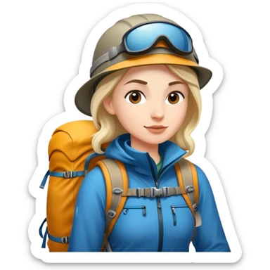 woman mountain climbing, female mountaineer with hiking gear sticker