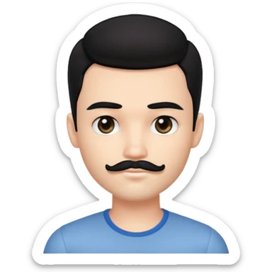 iOS emoji pretty handsome bratz man, with black hair and Little square mustache with black black black  eyes,  short dar, pale skin, defined jawlines sticker