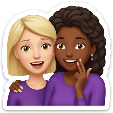 Devious cheerful white woman whispers in surprised embarrassed black woman's ear. sticker
