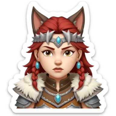 barbarian woman riding a wolf portrait, head and shoulders only, wolf head visible, fur-lined armor collar, fierce expression, fantasy style, 3D cartoon, mobile game icon style, clean background, no text, no watermark sticker