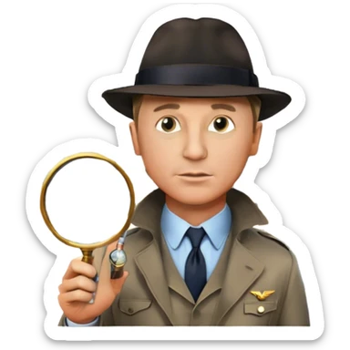 Icon for Detective Movies: A colorful collage featuring Daniel Craig as an inspector, with a magnifying glass, fedora hat, cigarette, and a mysterious city backdrop. Include a board with photos of suspects, fingerprints, and a crime scene. Retro movie poster style. Transparent background. sticker