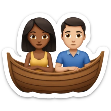 A black woman and white man with dark hair  in a boat  sticker