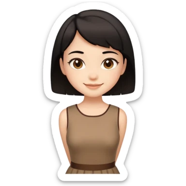 Gadis cantik, lucu, rambut pendek warna hitam, baju coklat aesthetic  sticker