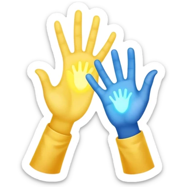 a hand being held by a glowing blue hand and a glowing yellow hand souls sticker